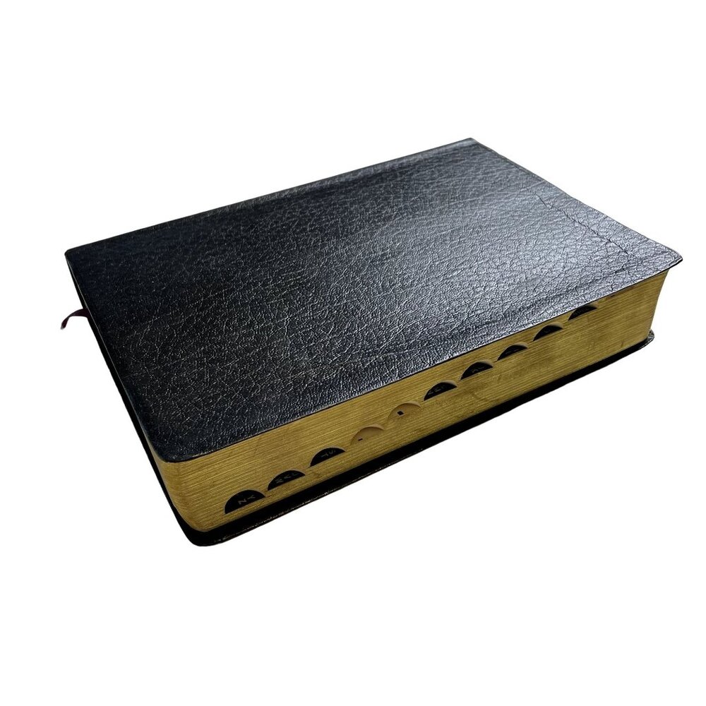 Vintage Naves Topical Leather Bible 1962 Thumb Index Gilt Edges Ribbon u